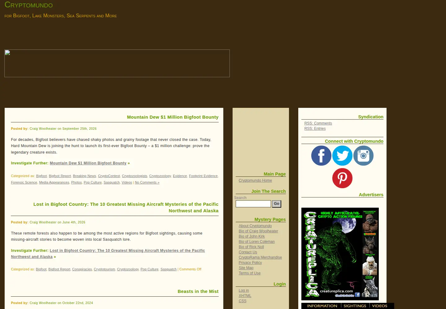 Screenshot of cryptomundo.com