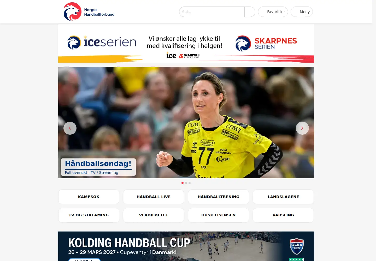 Screenshot of handball.no