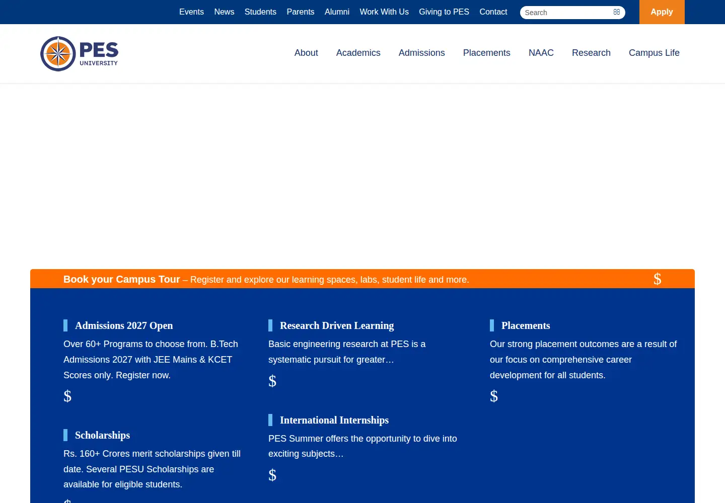 Screenshot of pes.edu
