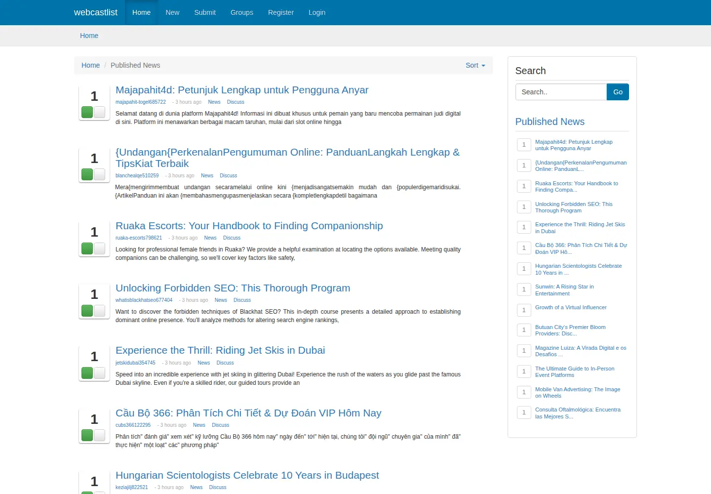 Screenshot of webcastlist.com