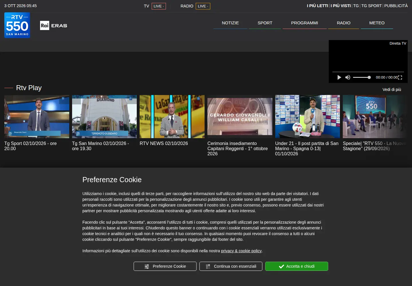 Screenshot of sanmarinortv.sm