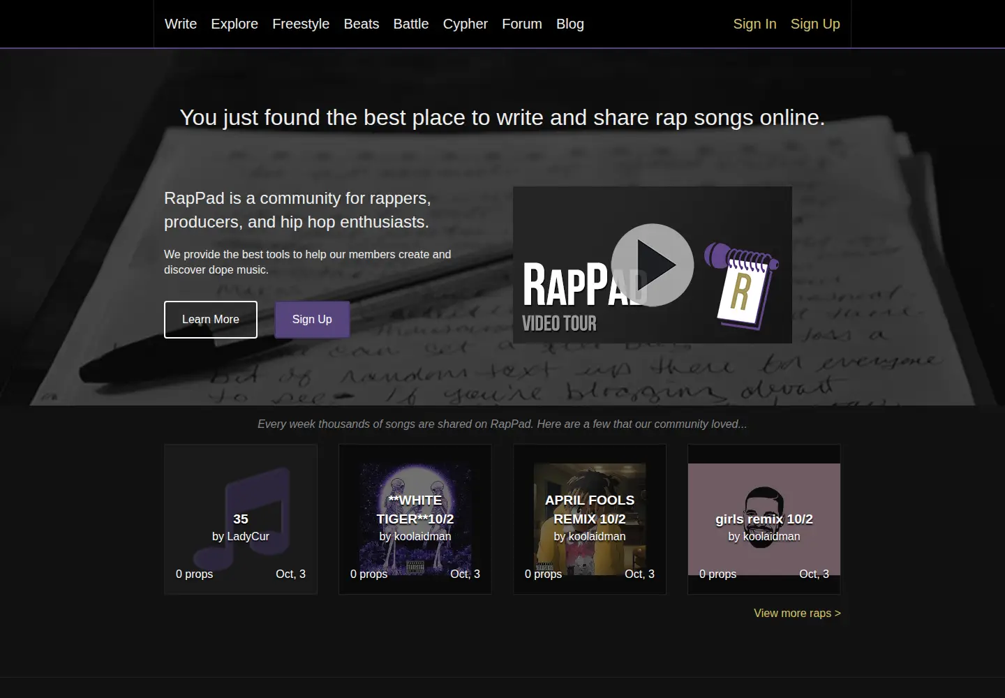 Screenshot of rappad.co