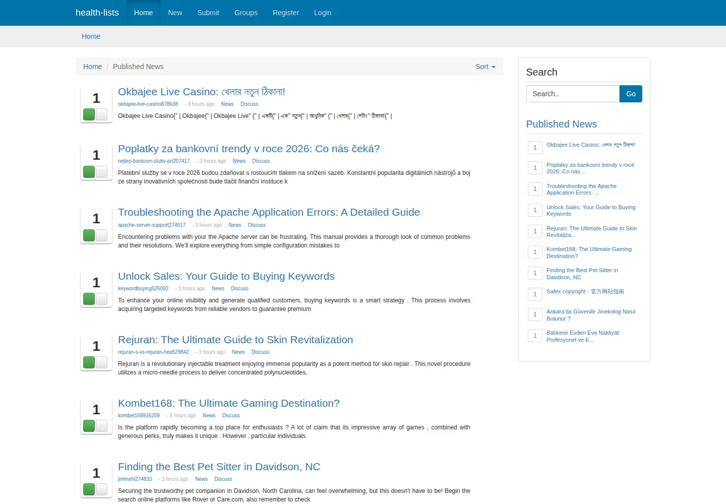 Screenshot of health-lists.com