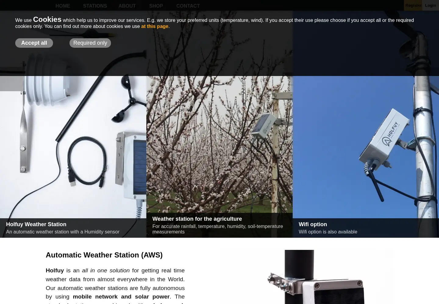 Screenshot of holfuy.com