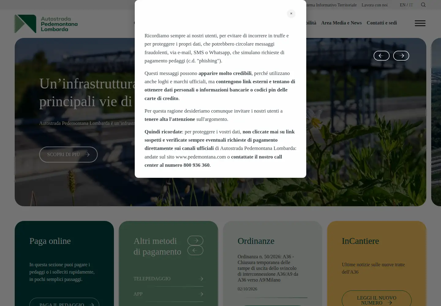 Screenshot of pedemontana.com