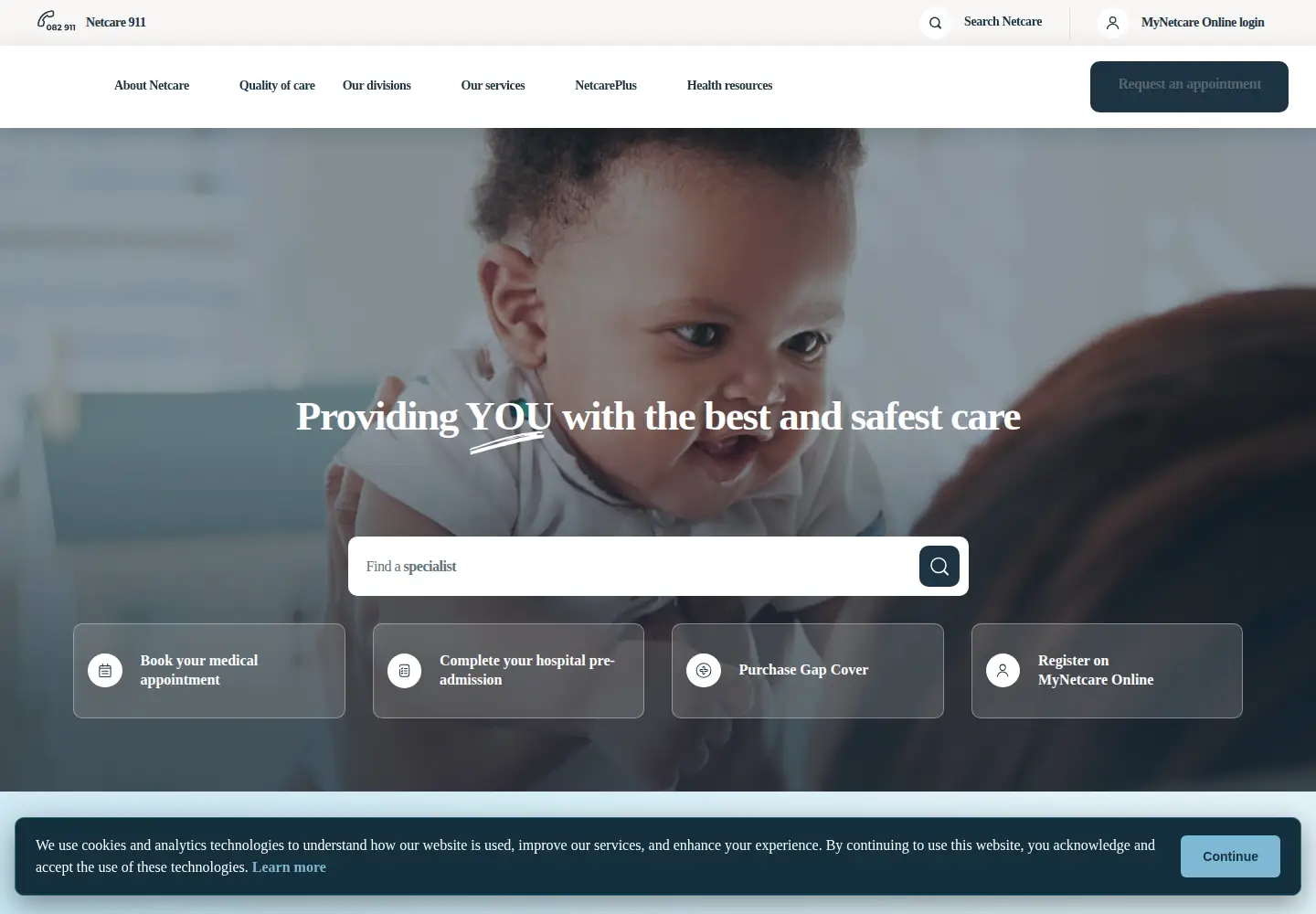 Screenshot of netcare.co.za