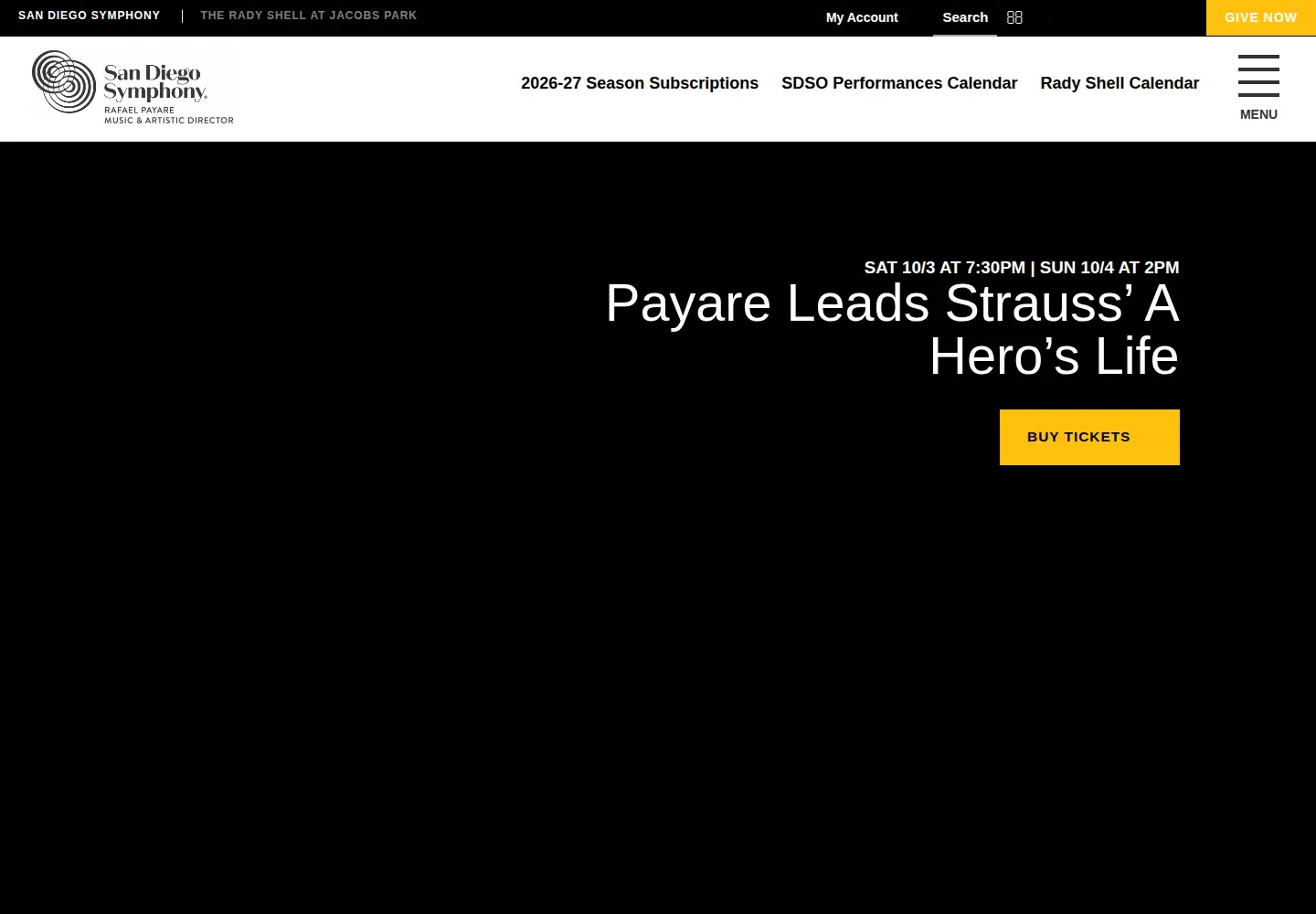 Screenshot of sandiegosymphony.org