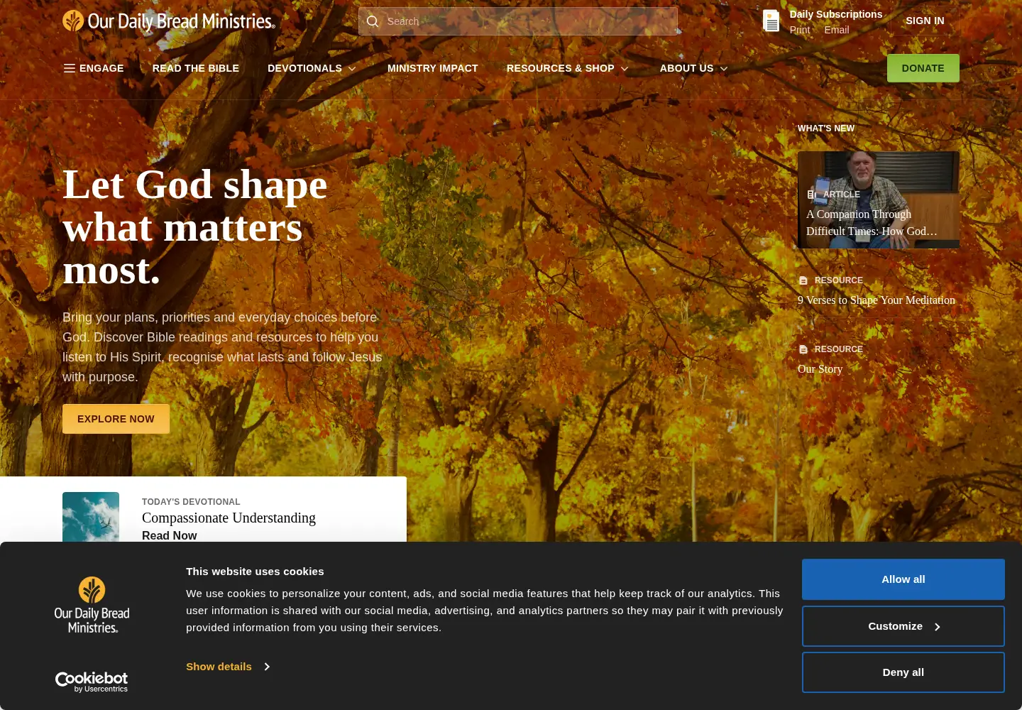 Captured homepage of ourdailybread.org in the current scan