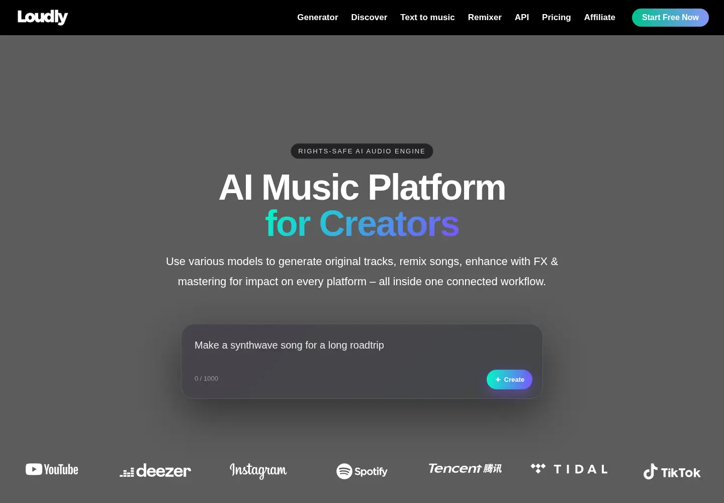 Screenshot of loudly.com