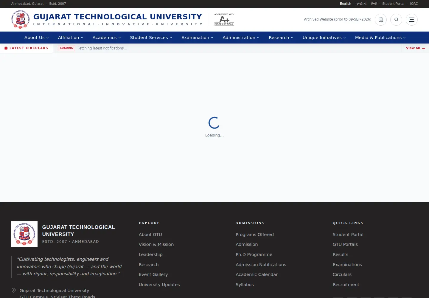Screenshot of gtu.ac.in