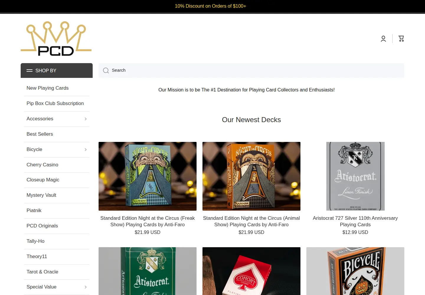 Screenshot of playingcarddecks.com