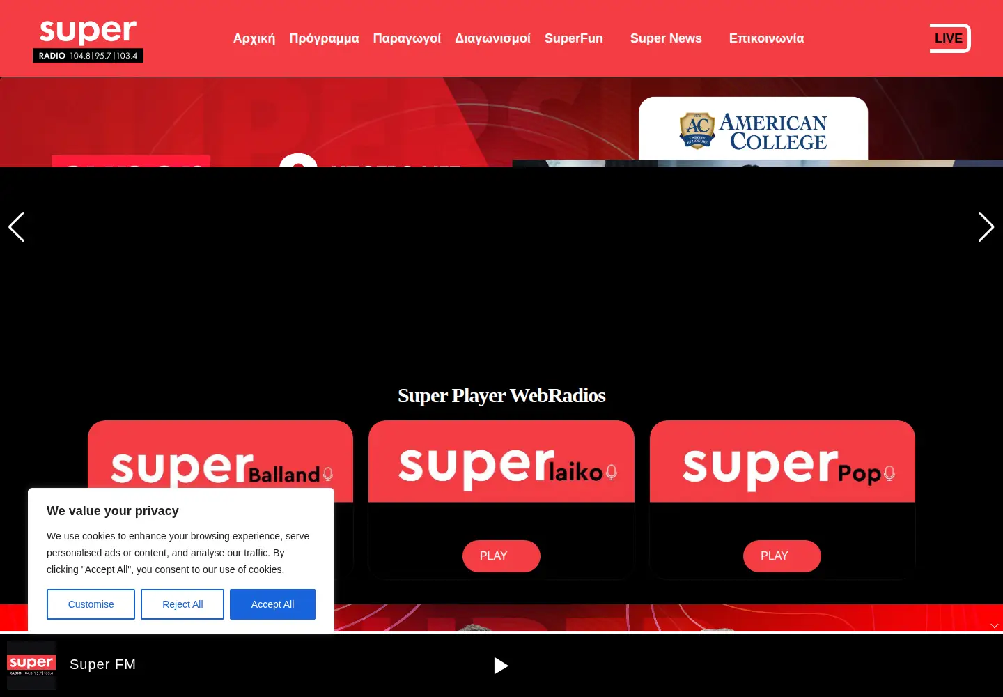 Screenshot of superfmradio.com