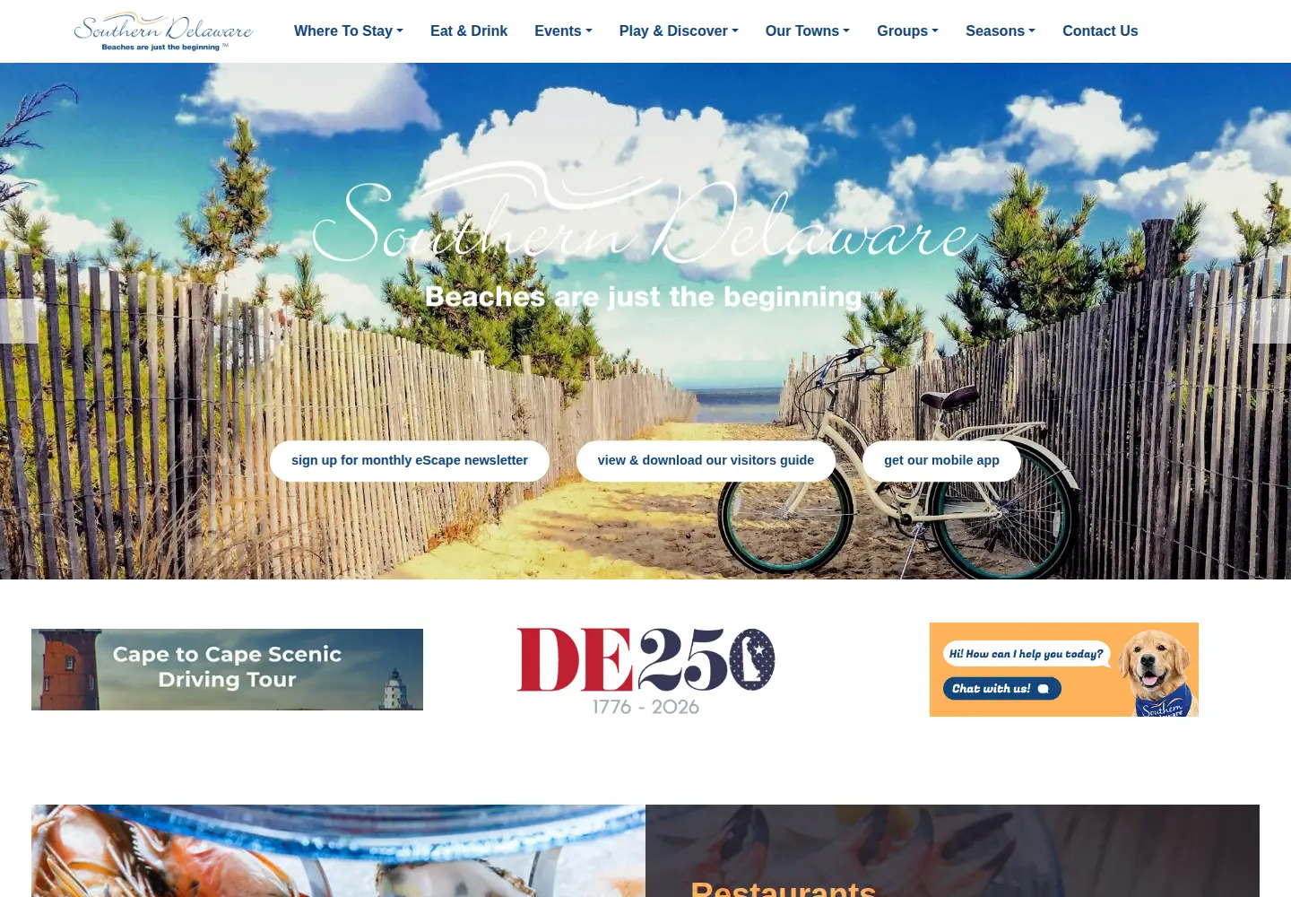 Screenshot of visitsoutherndelaware.com