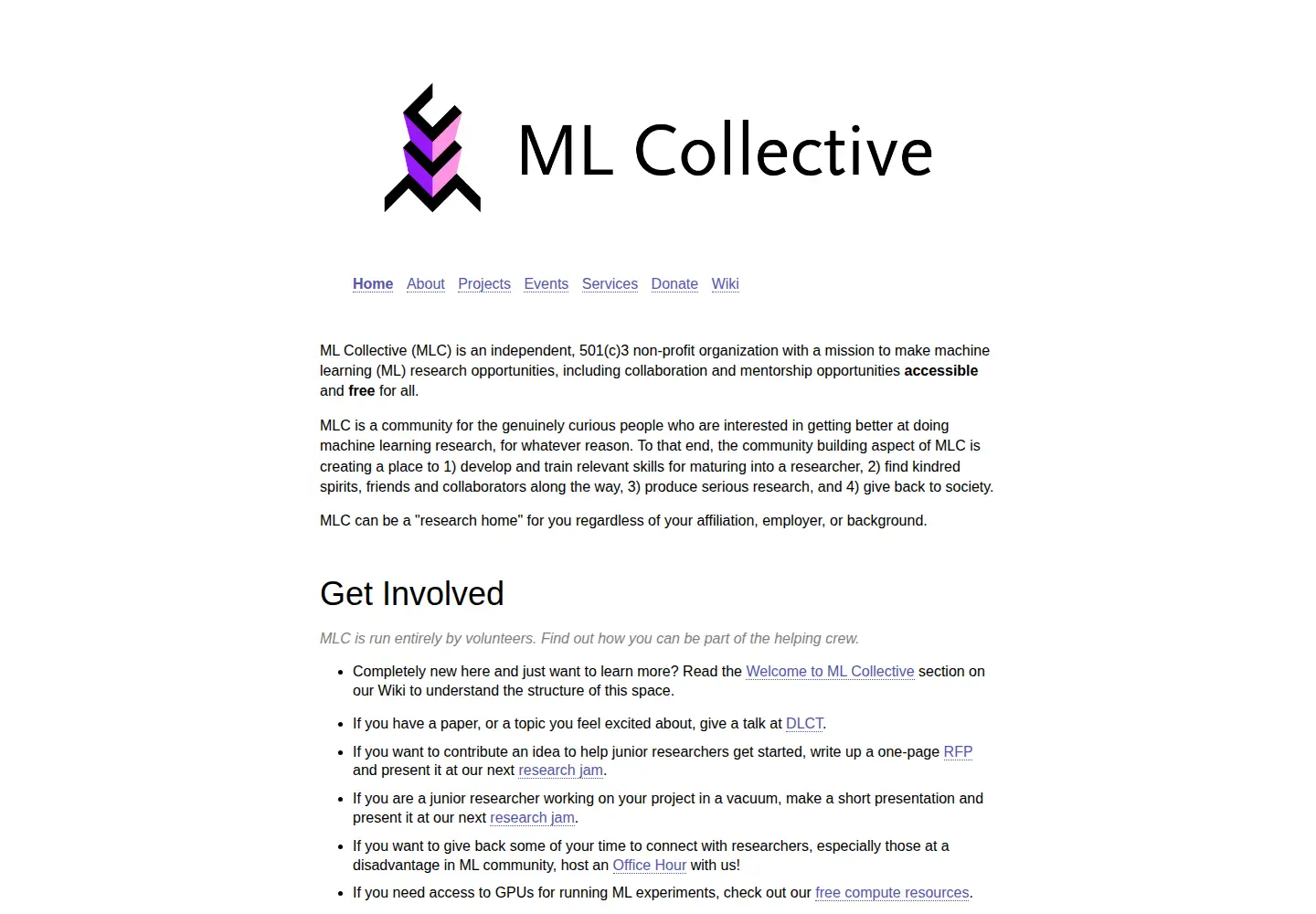 Screenshot of mlcollective.org