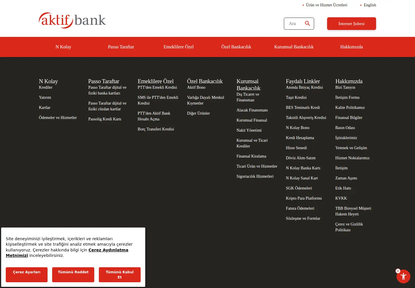 Screenshot of aktifbank.com.tr