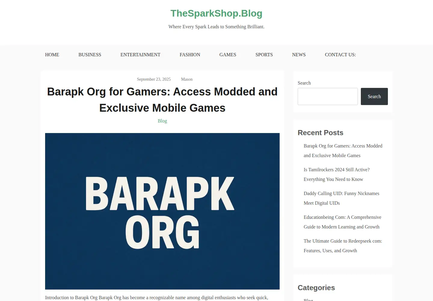 Screenshot of thesparkshop.blog