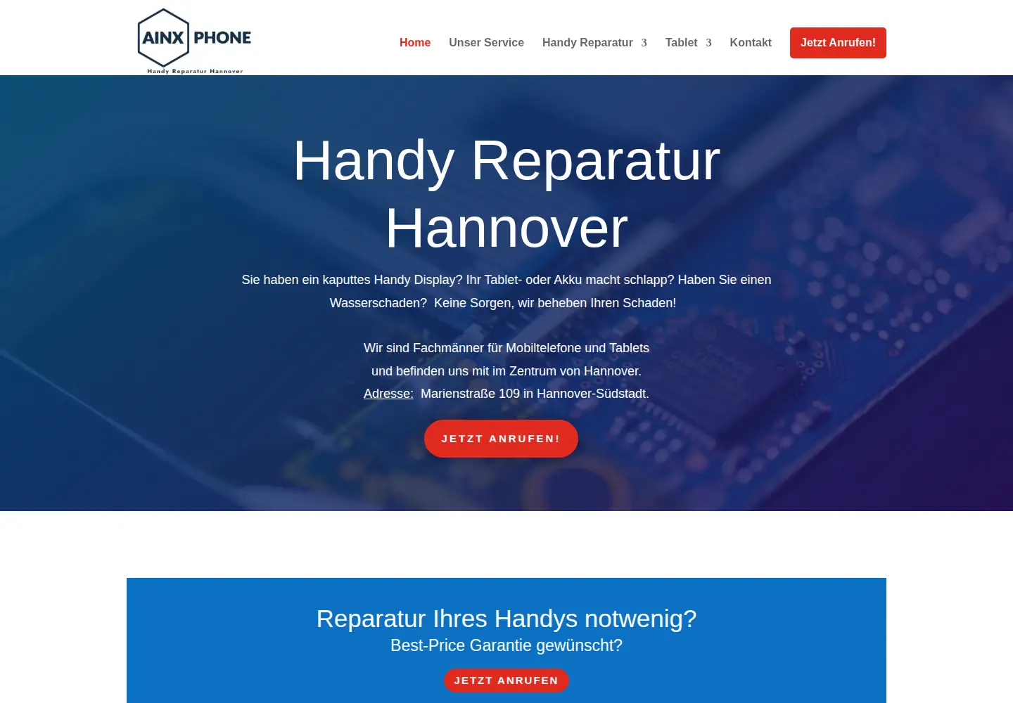 Captured homepage of ainxphone.de in the current scan