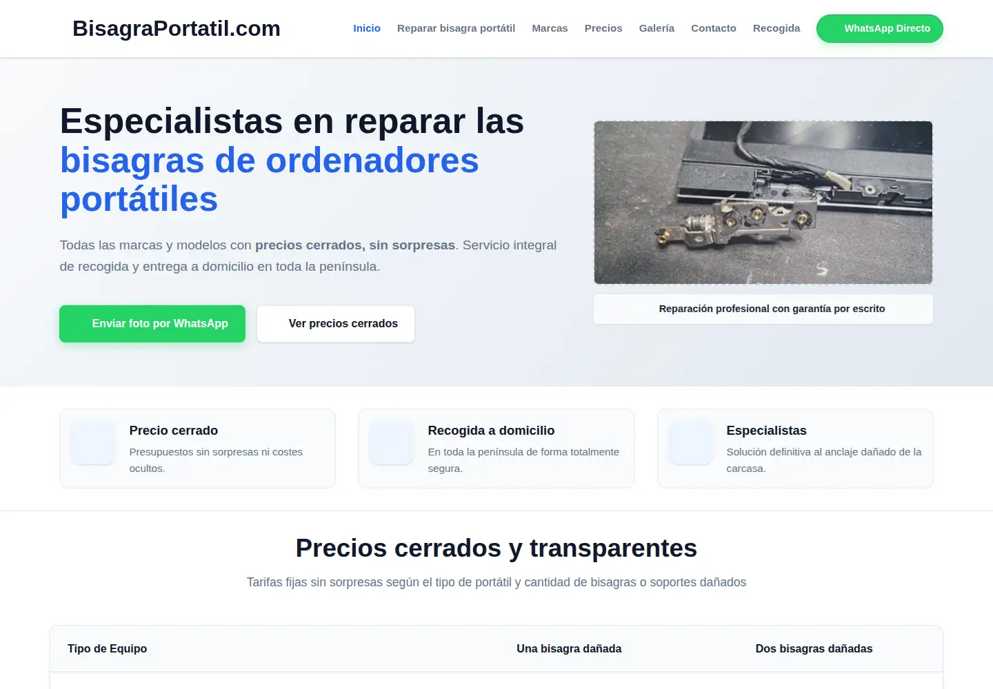 Captured homepage of bisagraportatil.com in the current scan