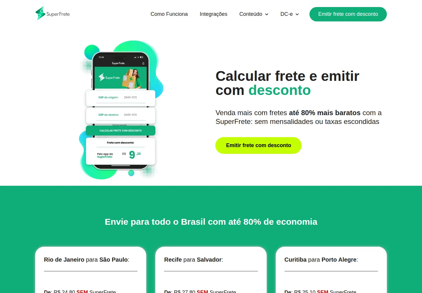 Captured homepage of superfrete.com in the current scan
