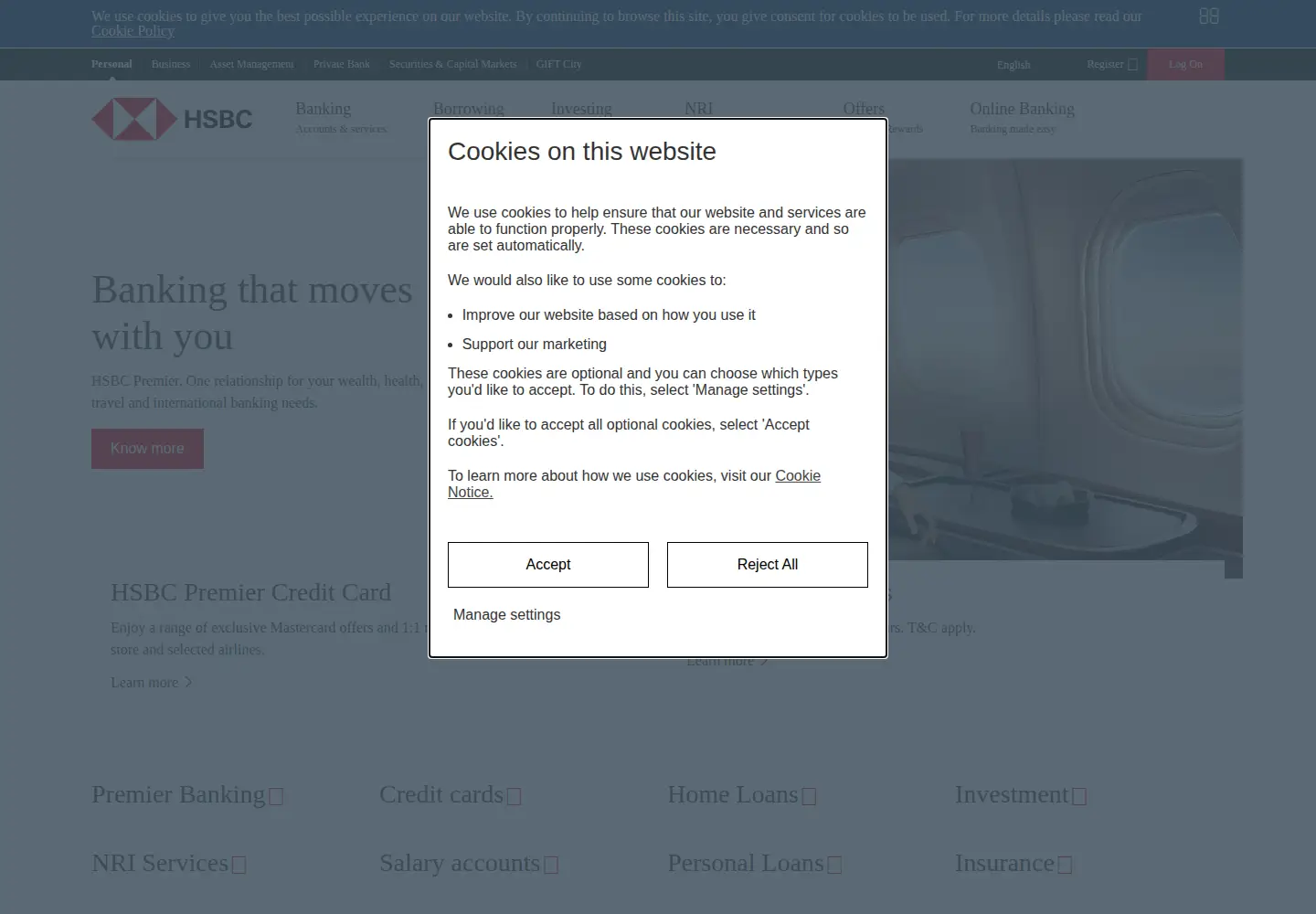 Screenshot of hsbc.co.in