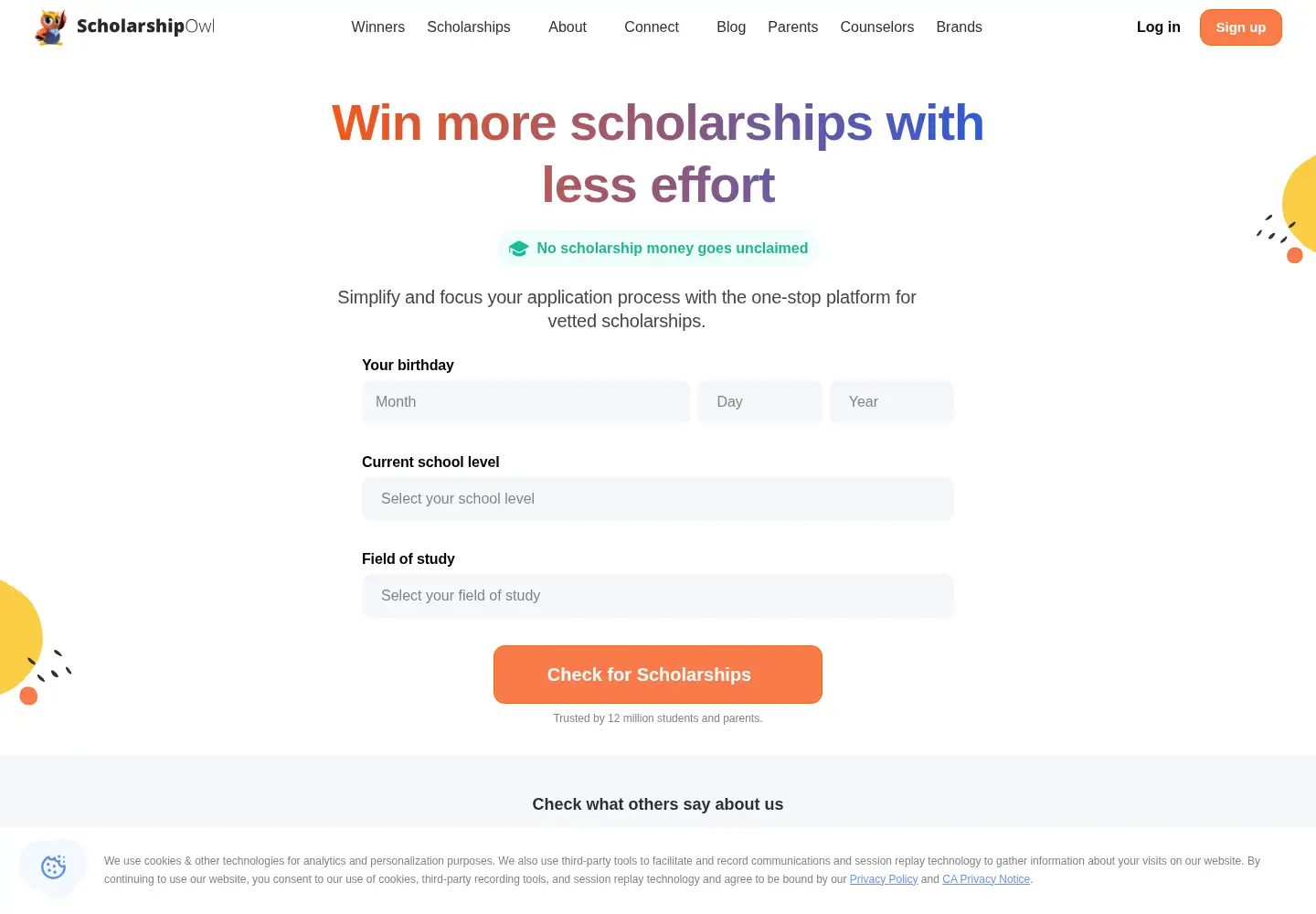 Screenshot of scholarshipowl.com