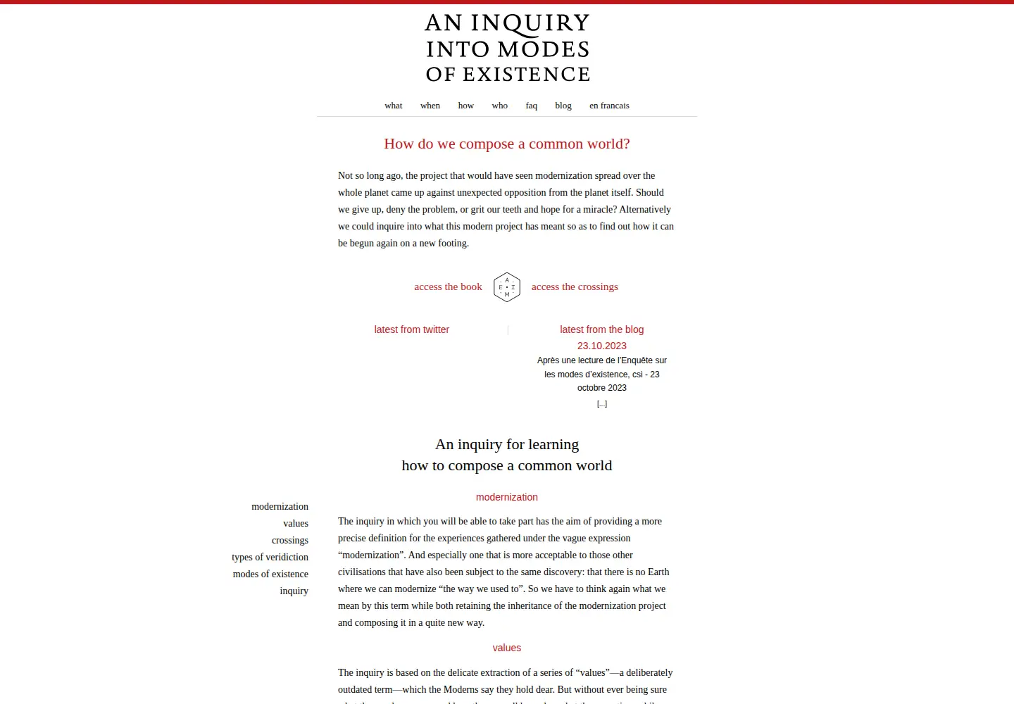 Screenshot of modesofexistence.org
