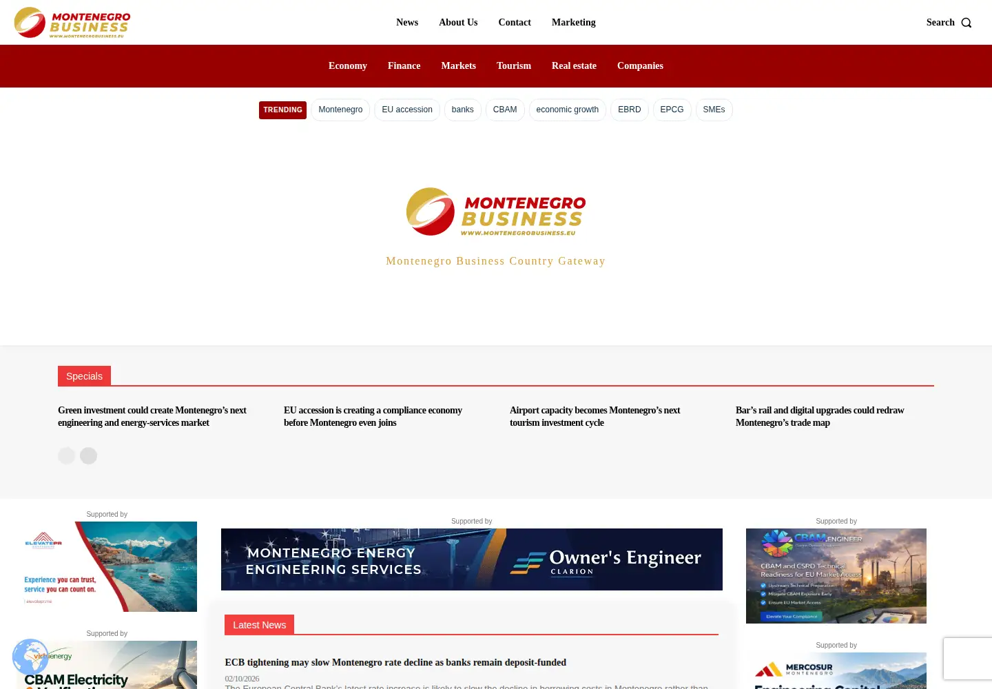 Screenshot of montenegrobusiness.eu