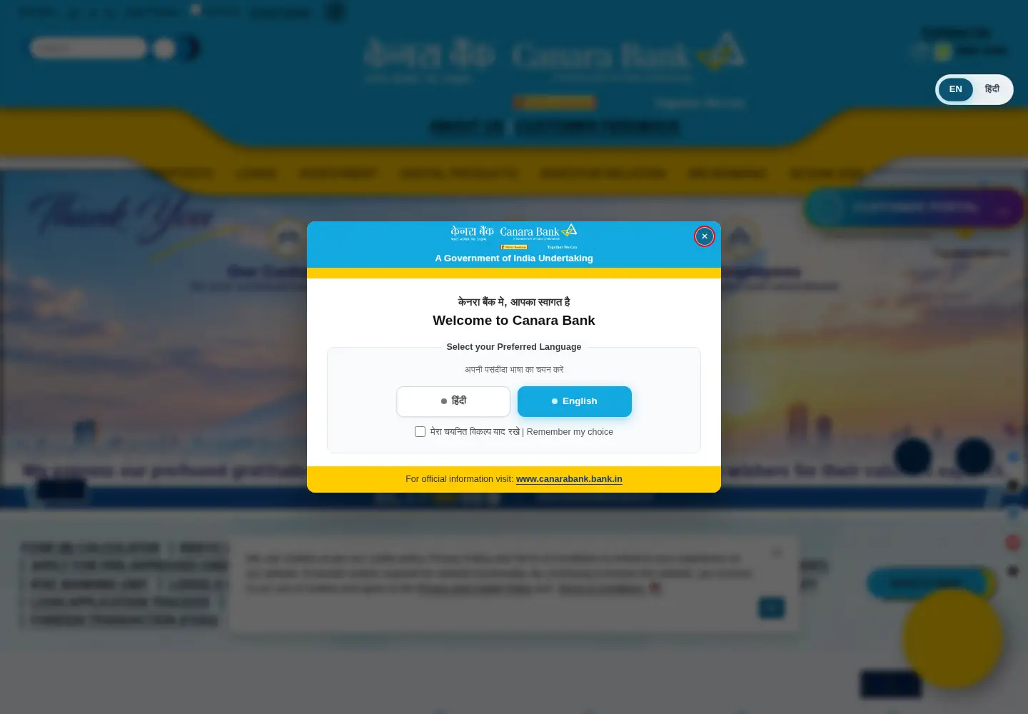 Screenshot of canarabank.com