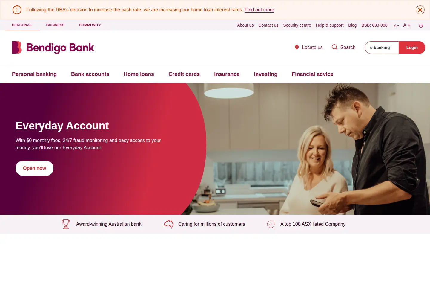 Screenshot of bendigobank.com.au