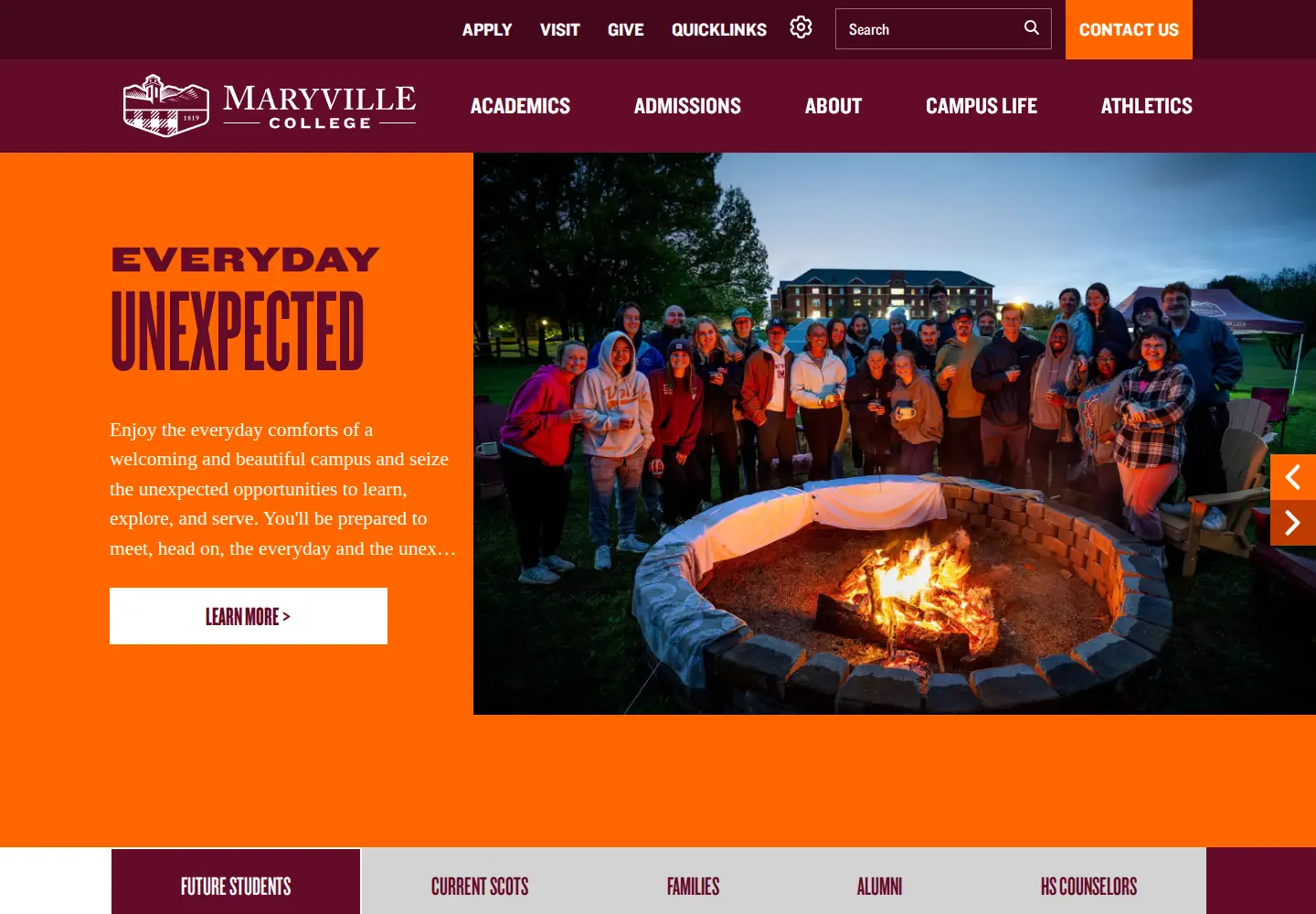 Screenshot of maryvillecollege.edu