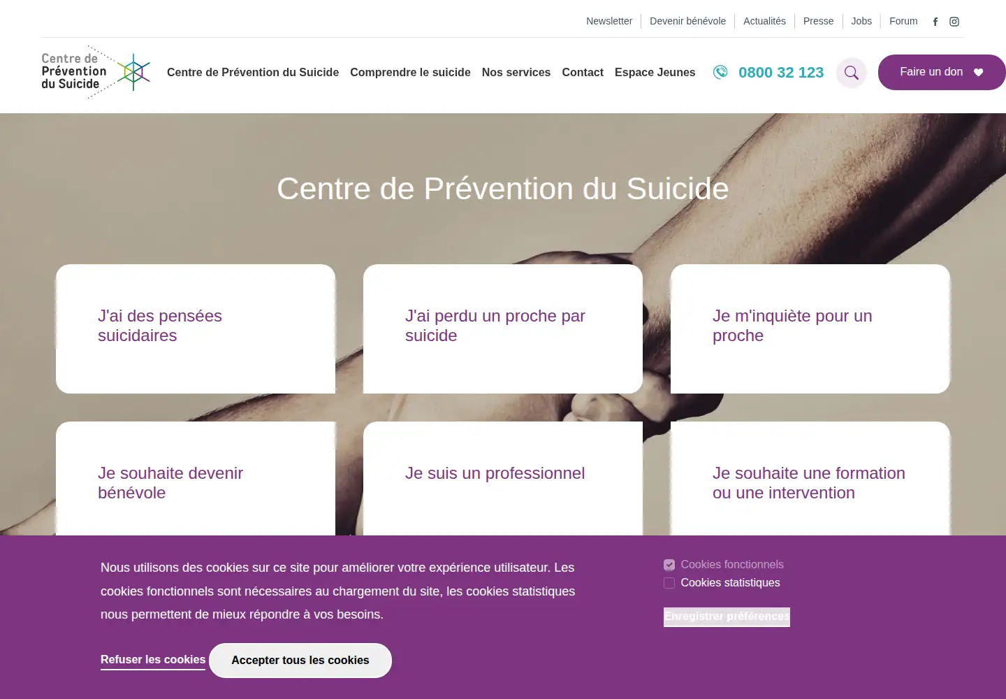 Screenshot of preventionsuicide.be