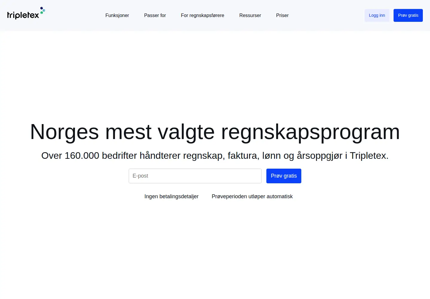 Screenshot of tripletex.no