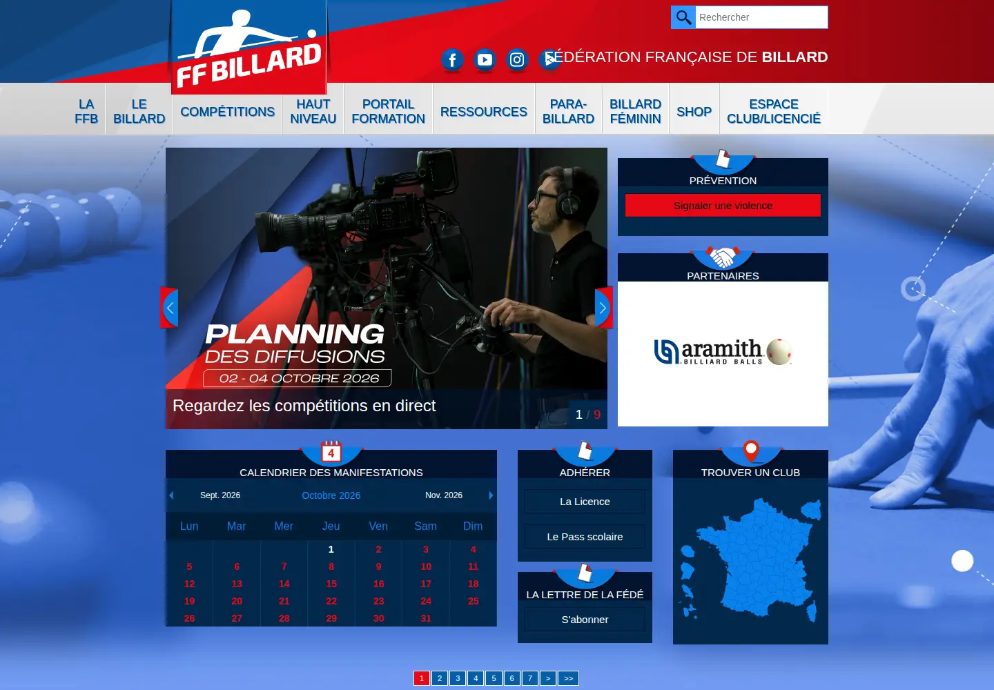 Captured homepage of ffbillard.com in the current scan