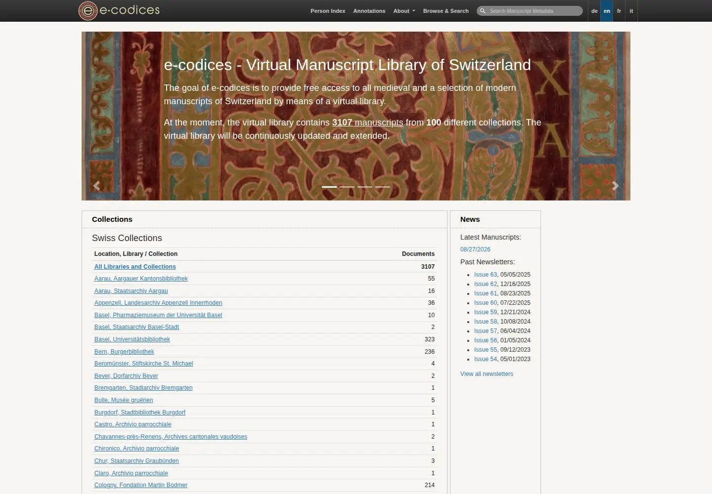 Screenshot of e-codices.ch