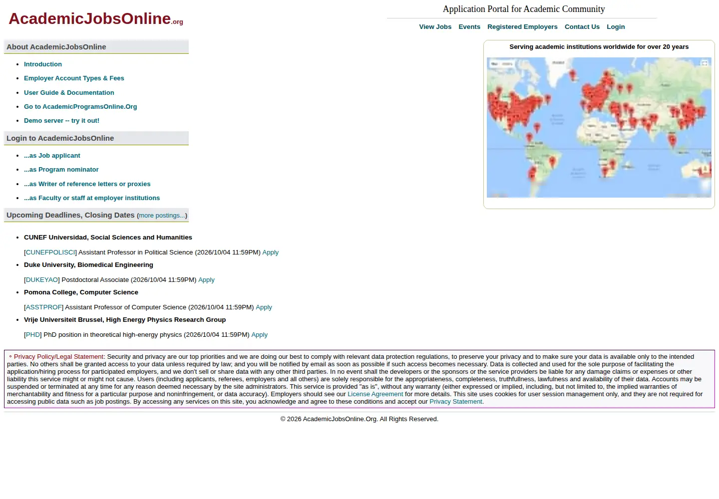 Screenshot of academicjobsonline.org