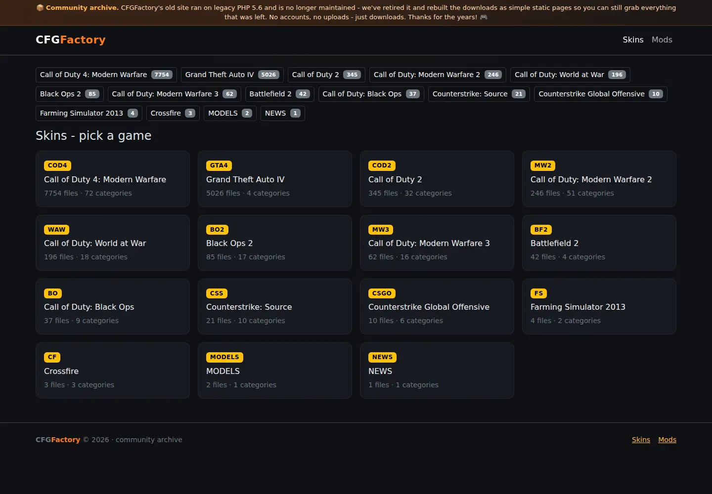 Screenshot of cfgfactory.com