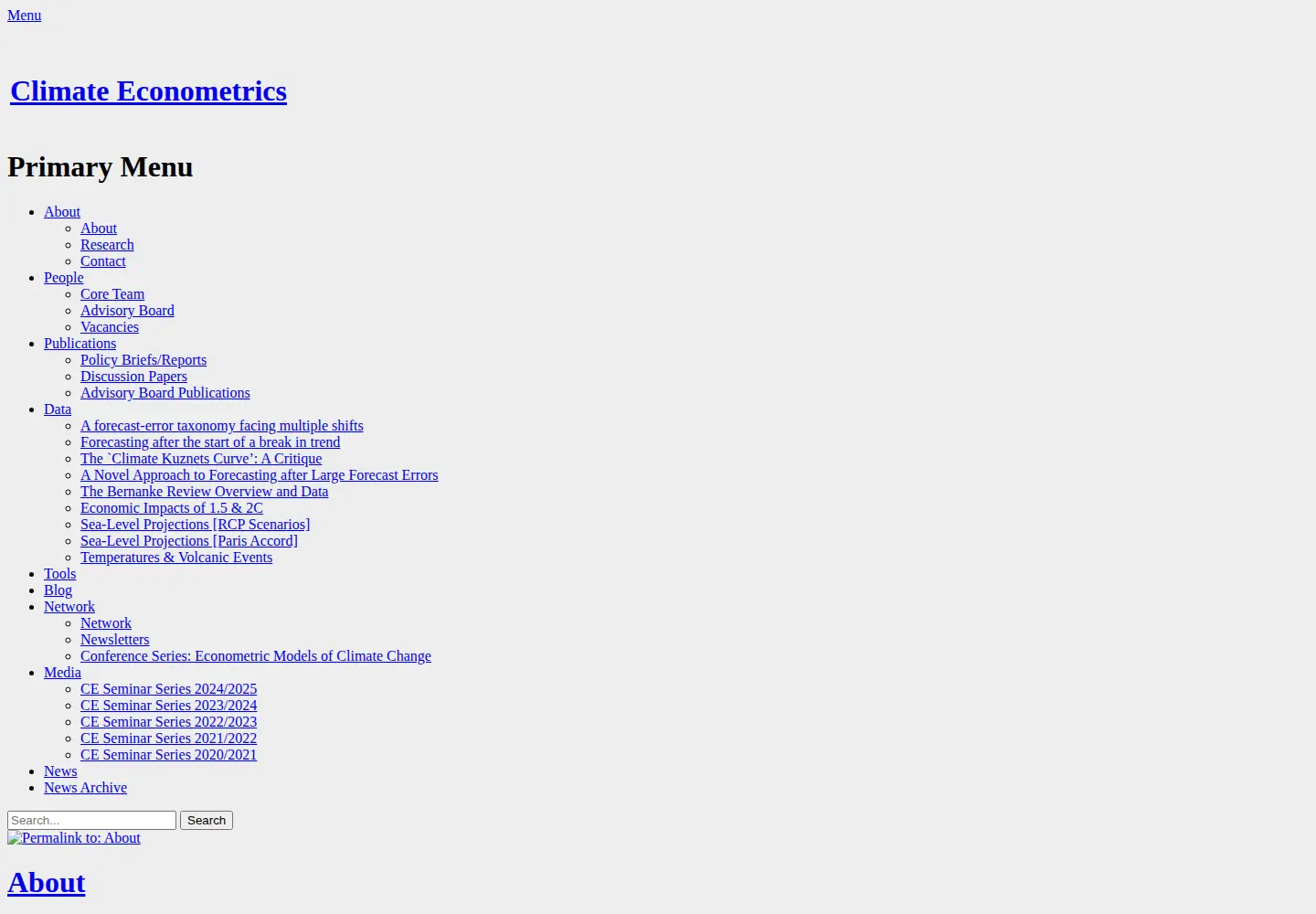 Screenshot of climateeconometrics.org
