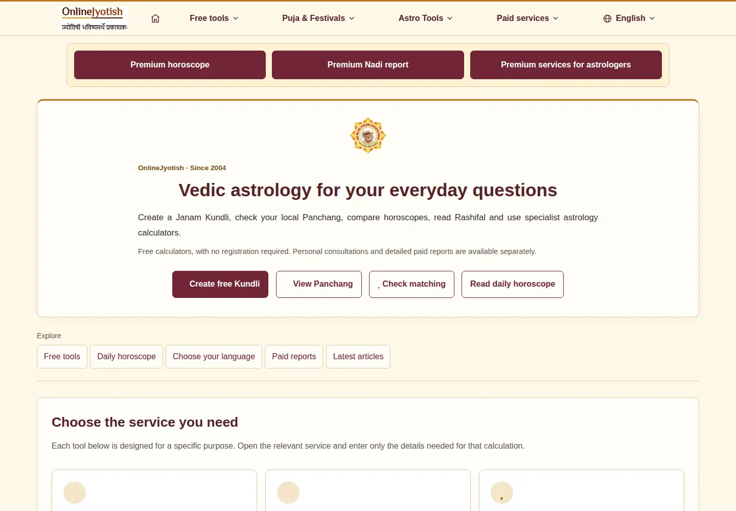 Screenshot of onlinejyotish.com