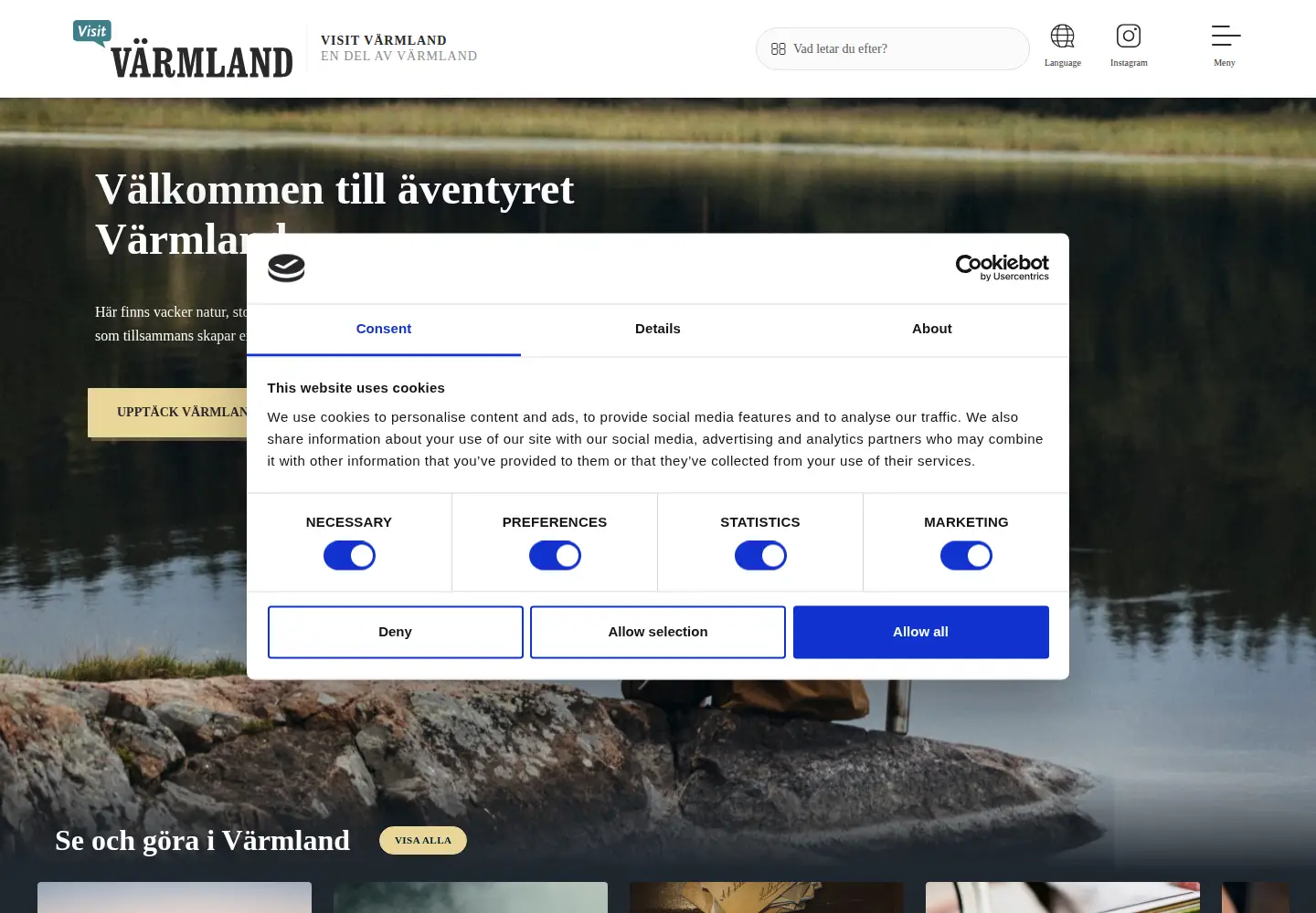 Captured homepage of visitvarmland.com in the current scan