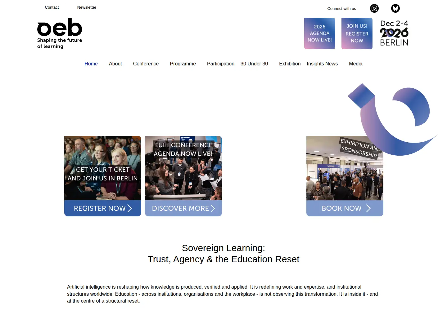Captured homepage of oeb.global in the current scan