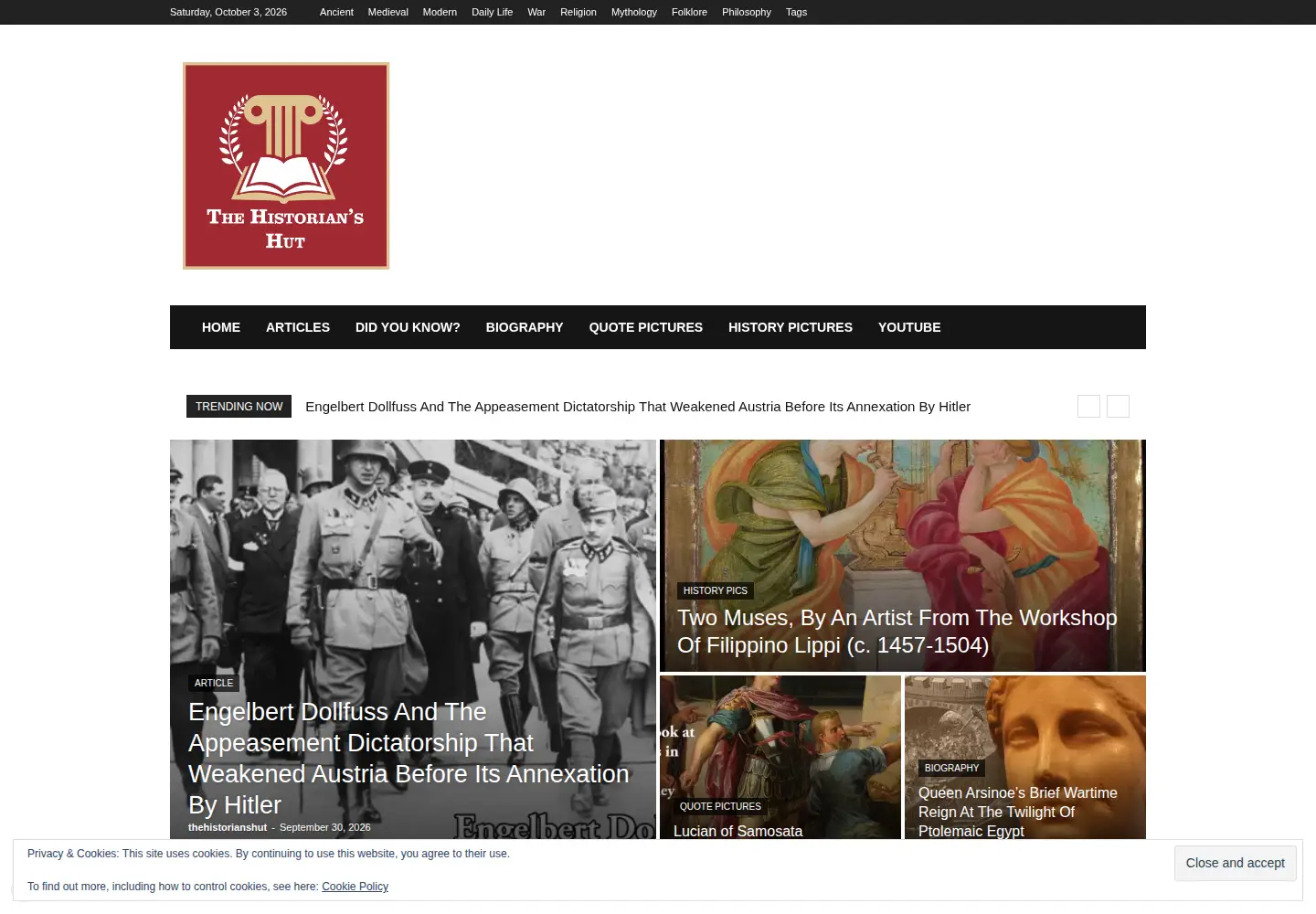 Screenshot of thehistorianshut.com