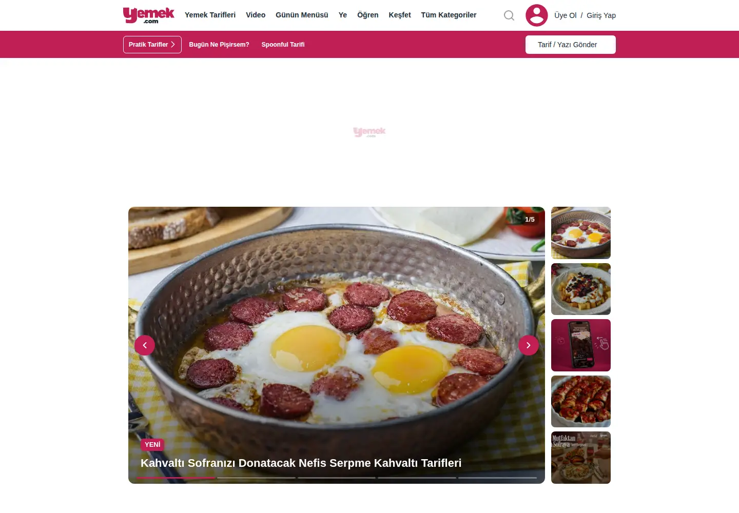 Screenshot of yemek.com