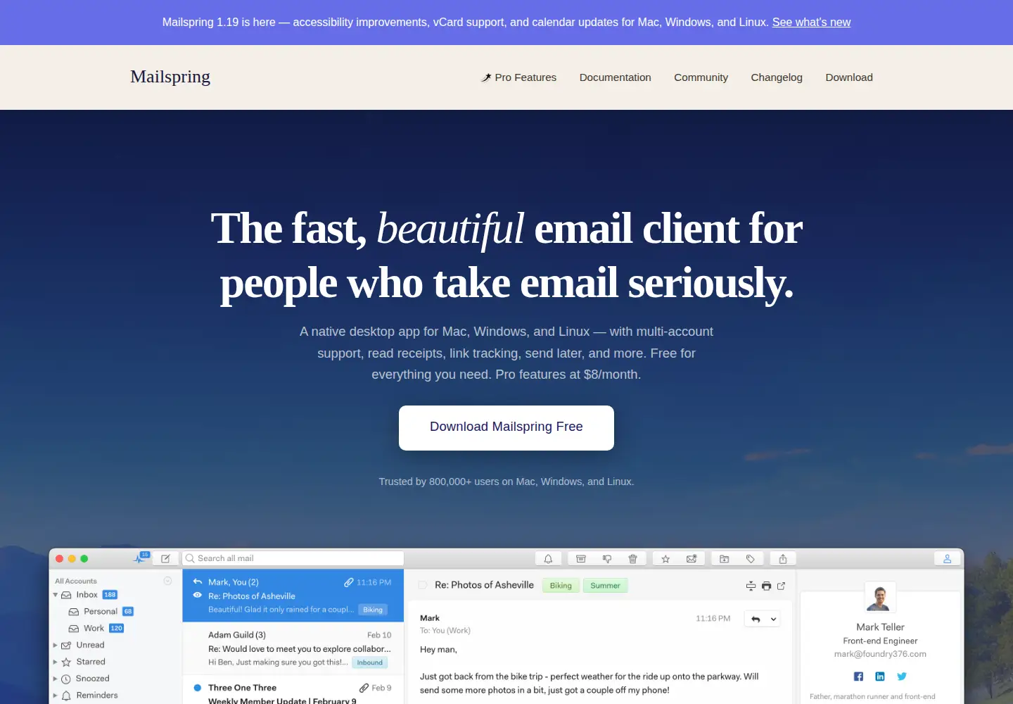 Screenshot of getmailspring.com
