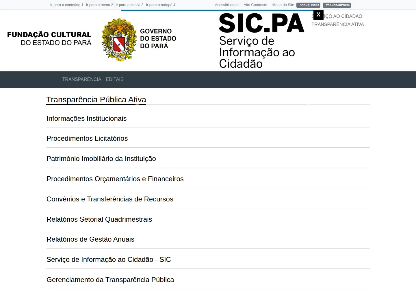 Captured homepage of fcp.pa.gov.br in the current scan