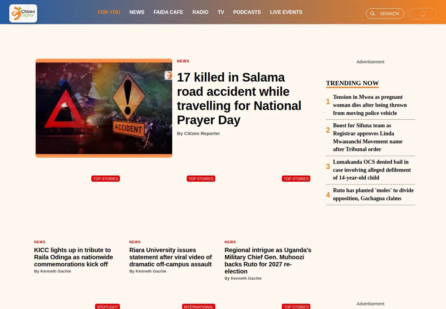 Screenshot of citizentv.co.ke