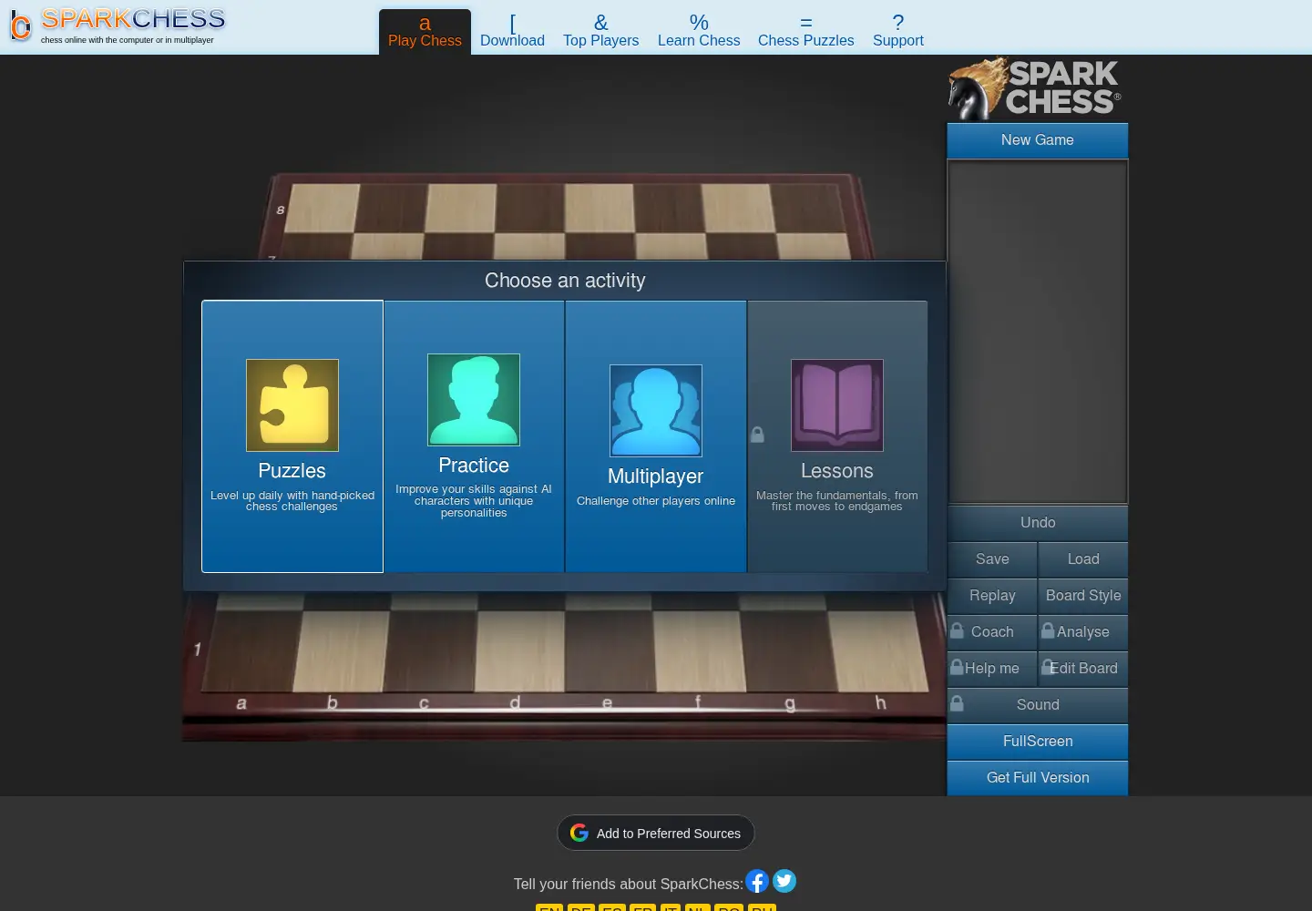 Screenshot of sparkchess.com