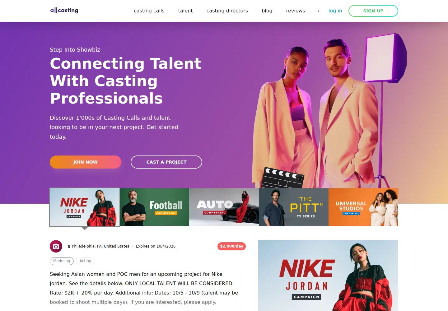 Screenshot of allcasting.com