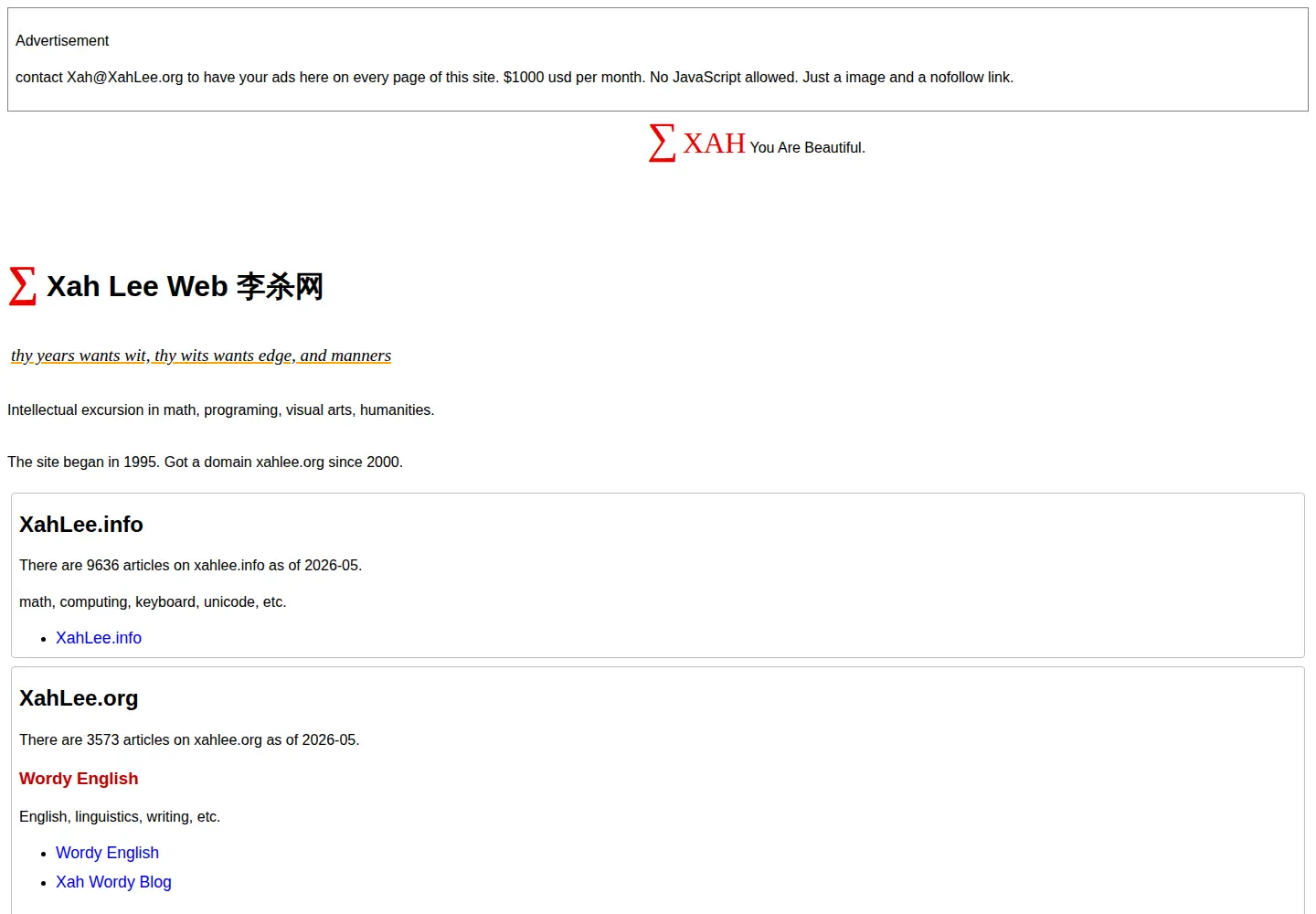 Screenshot of xahlee.org