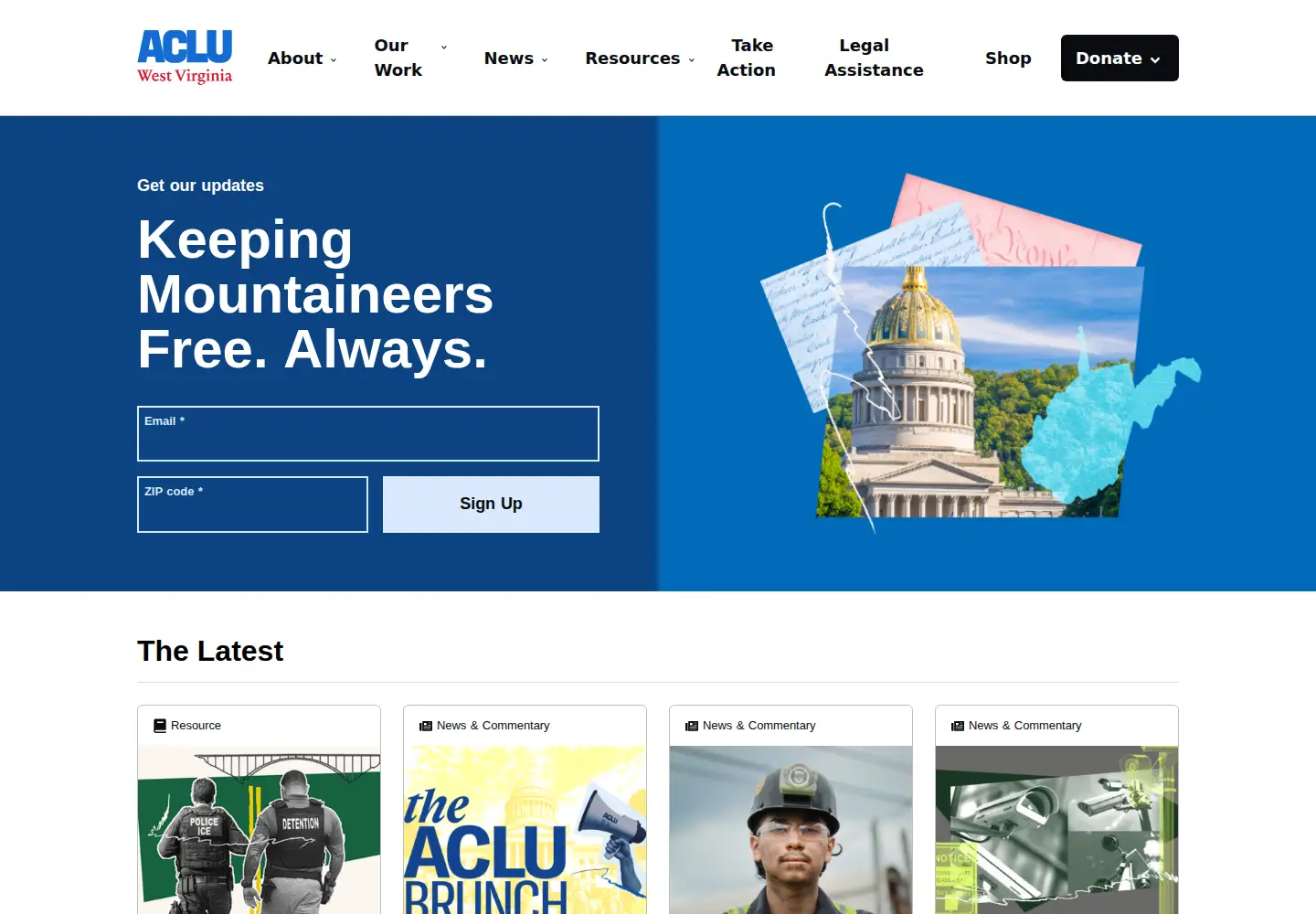 Screenshot of acluwv.org