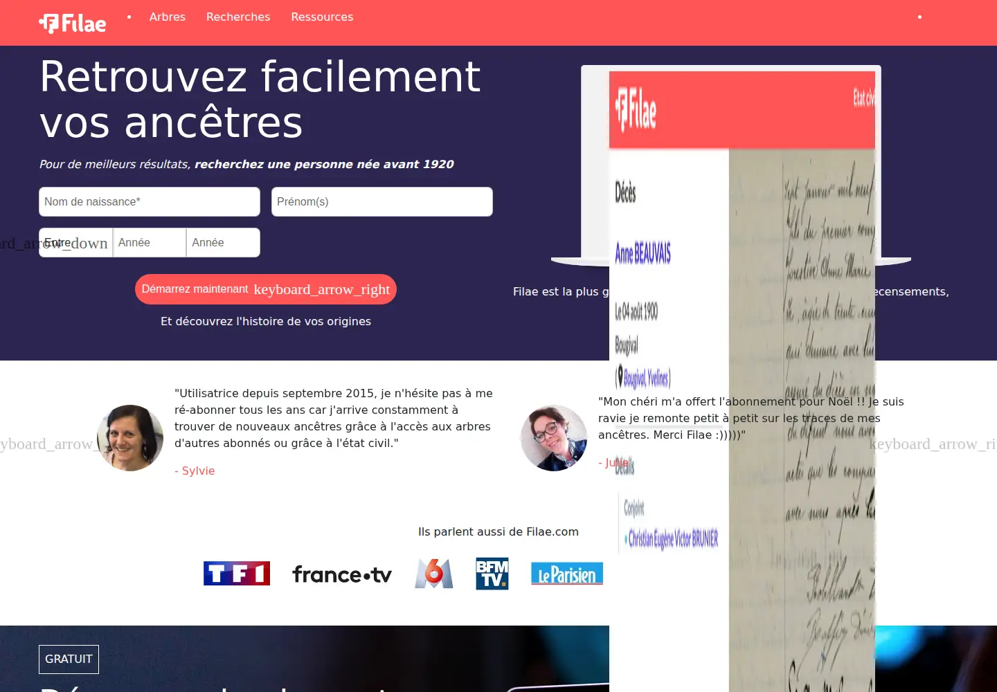 Captured homepage of filae.com in the current scan